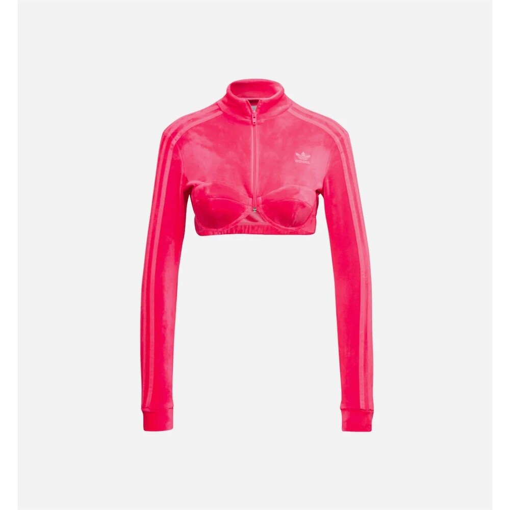 Adidas x Jeremy Scott Cropped Bustier Pink Velour Zip Track Jacket New Preppy, S - Picture 5 of 15